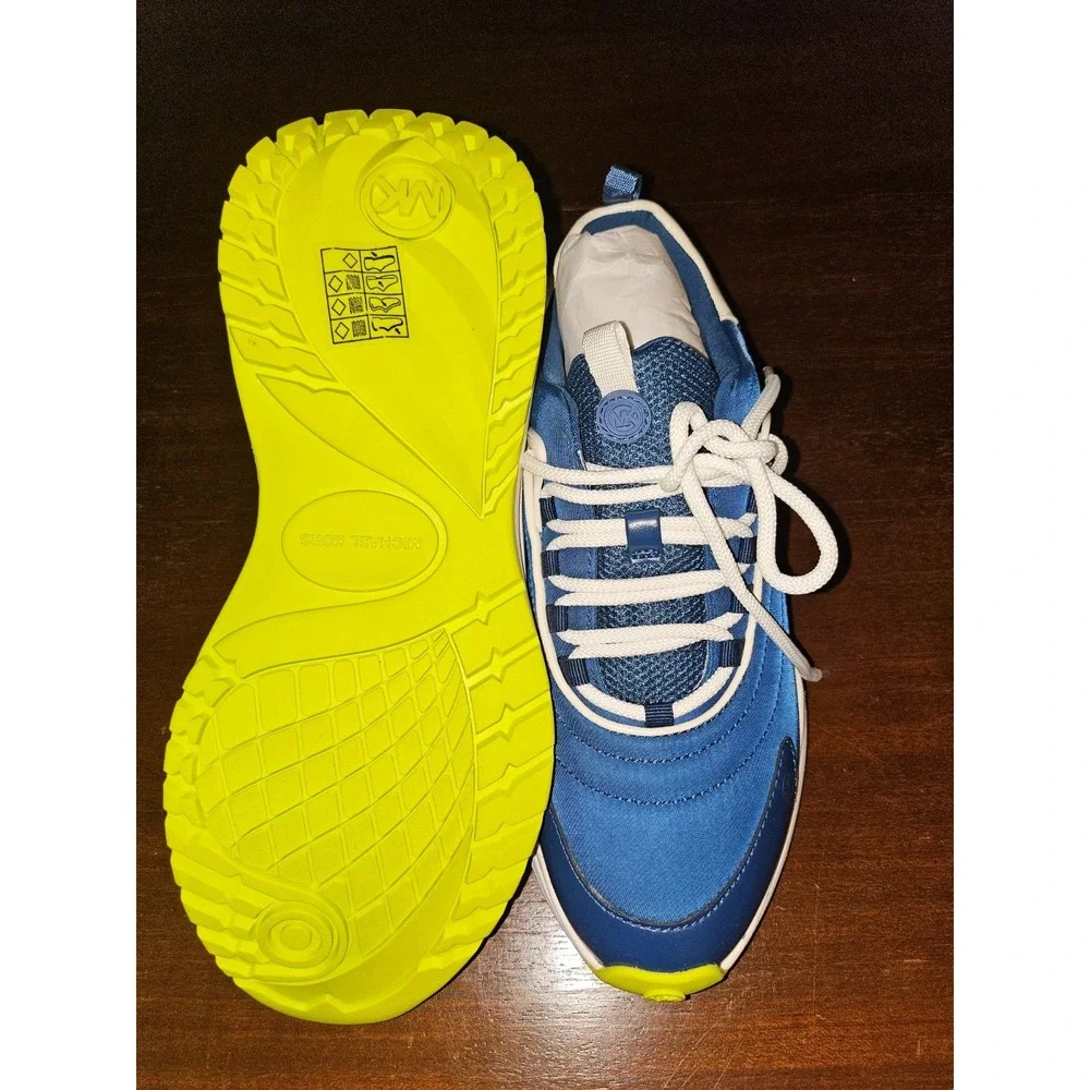 Michael Kors‎ Dara Sneakers Color Block Nylon Trainer Blue Sporty Neon Trim 7.5